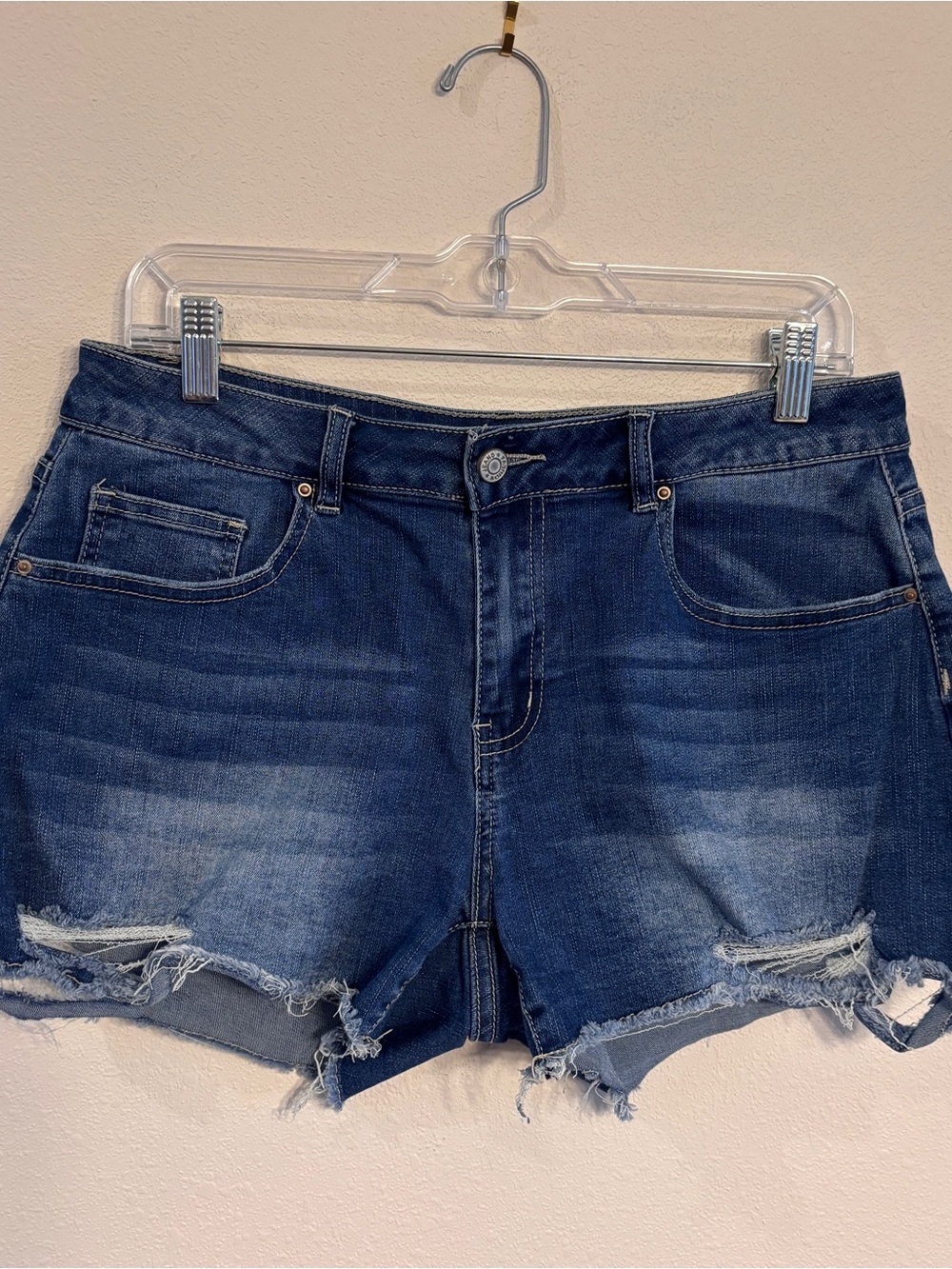 Fashion Jeans Denim Distressed Raw Hem Women’s Shorts - Blue SZ Large
